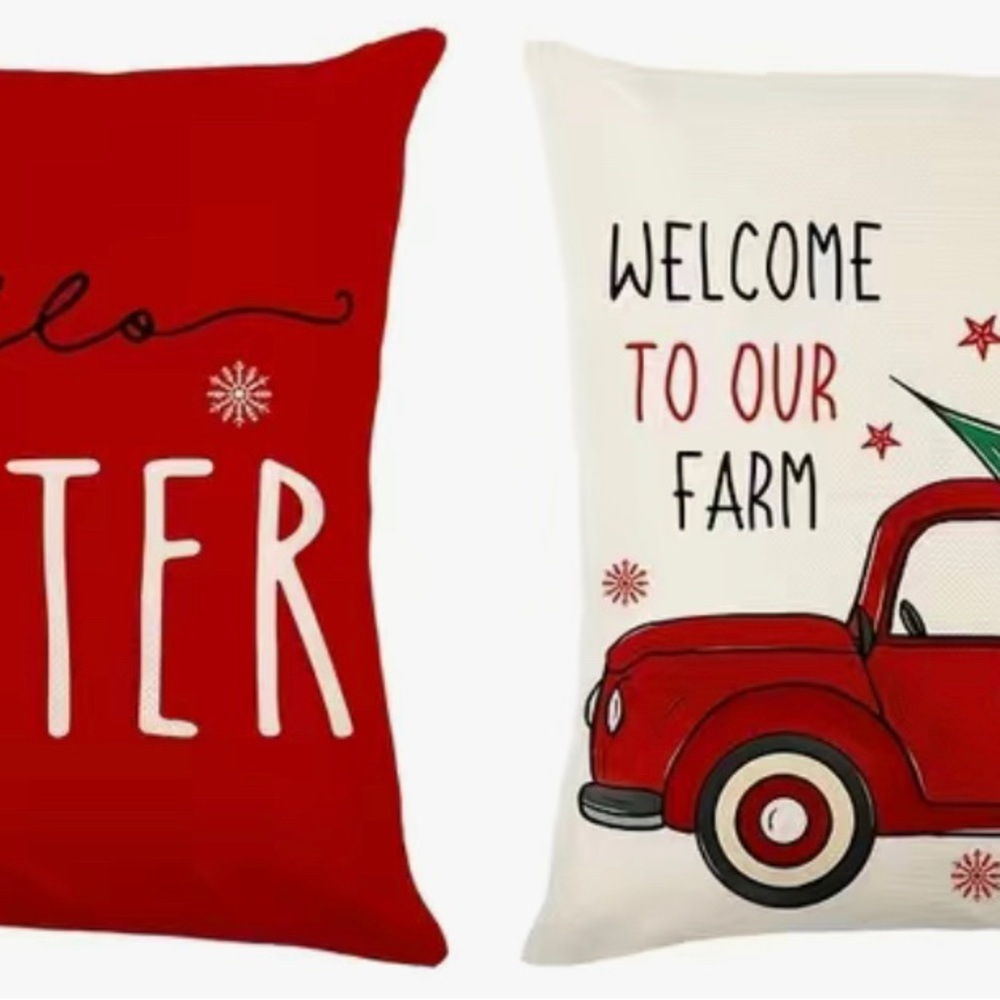 2pc Merry Christmas Hello Winter and Truck with tree pillow cases 17.7 x 17.7 B9